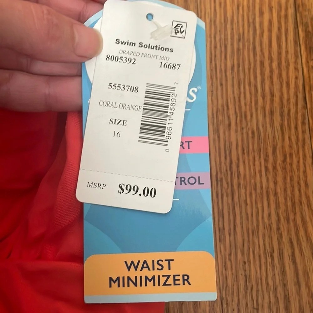 Swim Solutions Coral High‎ Neck Tummy Control One Piece Swimsuit 16 NWT - Picture 5 of 8